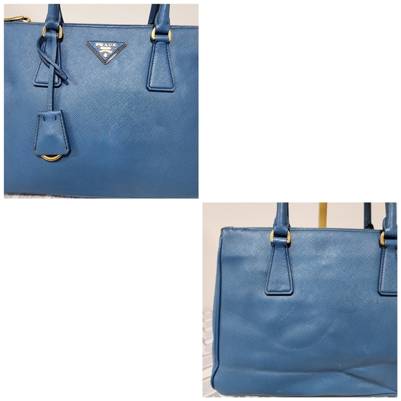 PRADA Saffiano Lux Small Double Zip Tote Blue - Picture 10 of 15
